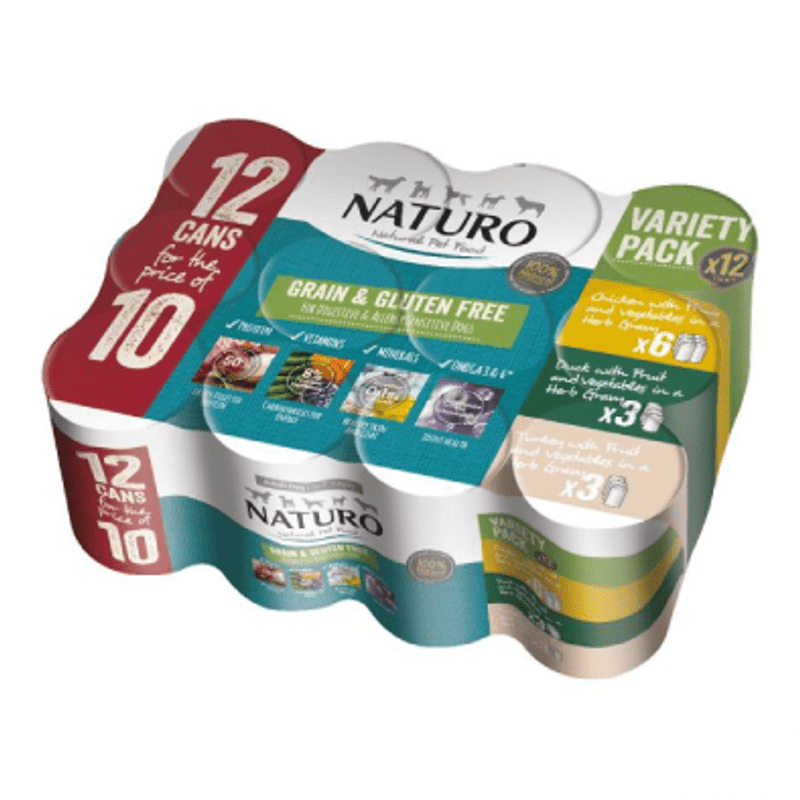 Naturo Adult Grain & Gluten Free Cans - Variety Pack in Herb Gravy - Saver Pack: 24 x 390g