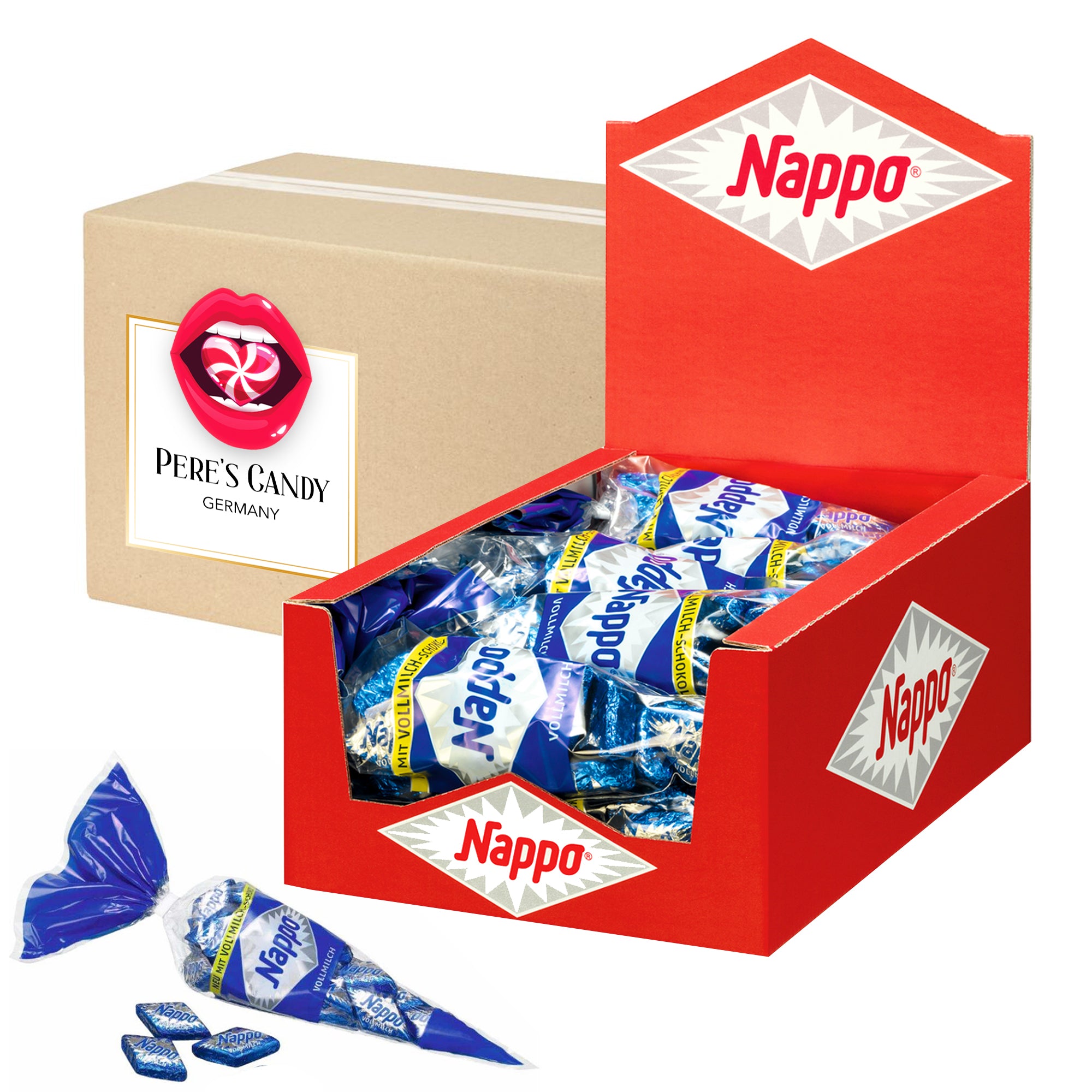 Image of Nappo Pointed Bag Whole Milk Chocolate 11x150g Individually Wrapped Diamond Dutch Nougat With Whole Milk Chocolate Coating 1650g