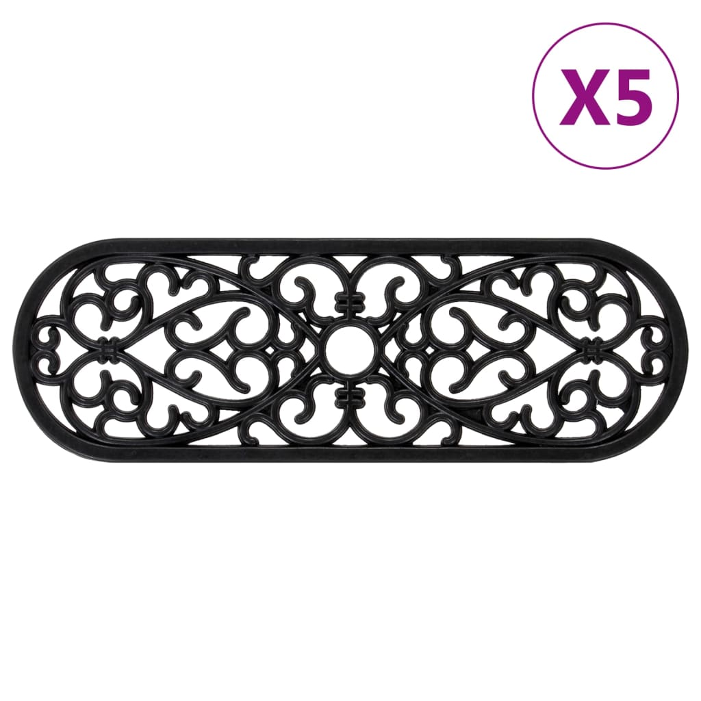 Image of Vidaxl Step Mats 5pcs., Step Mat With Anti-slip, Anti-slip Mat For Stairs, Stair Mat Stair Carpet, Black Oval Rubber