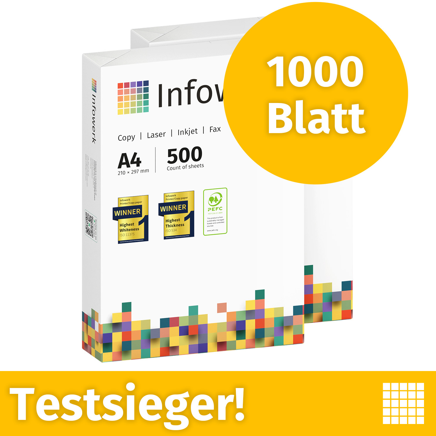 TEMU Druckerpapier 1000 Blatt 2 x 500 A4 80g Premium Weiß zertifiziert