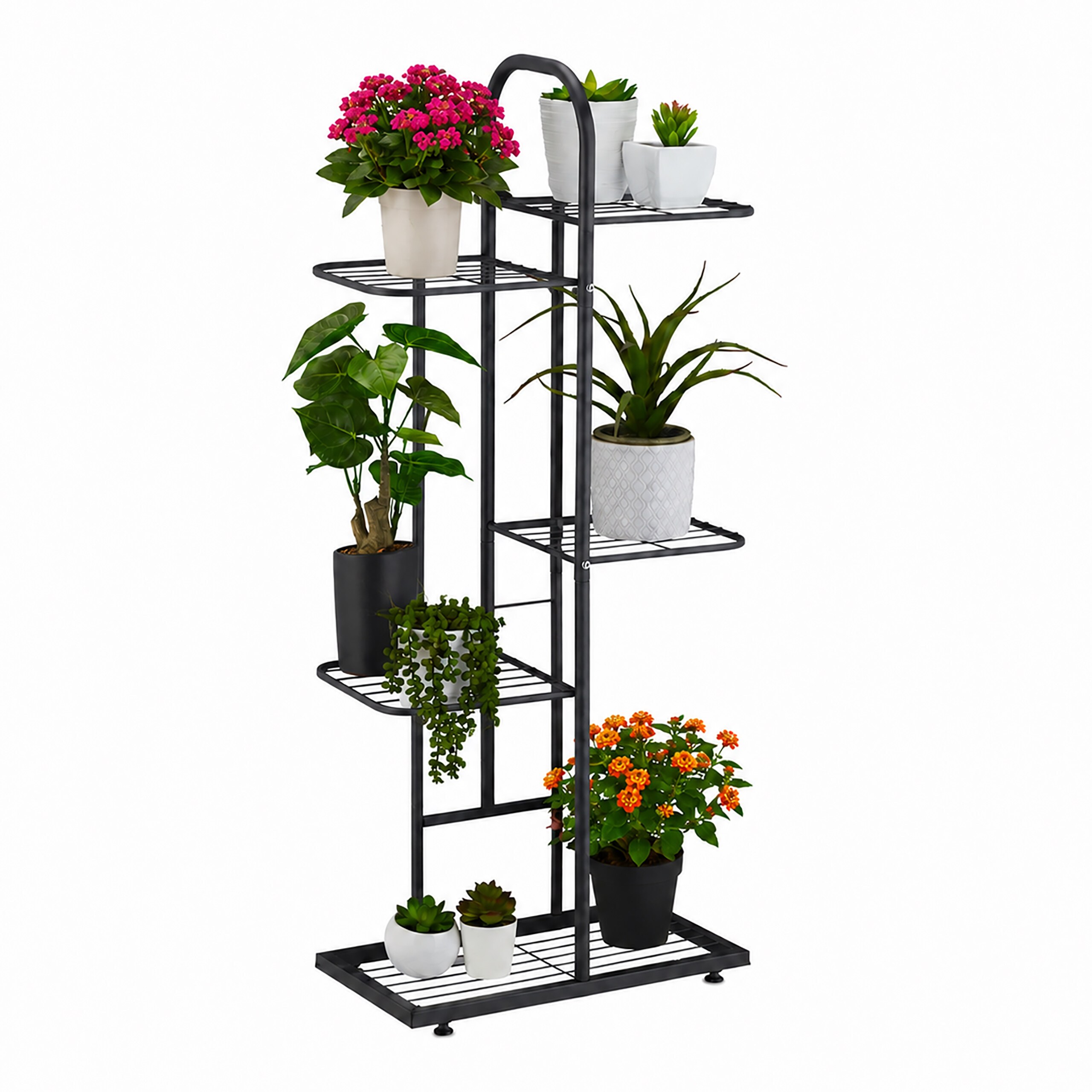 Image of Plant Stand, 5 Shelves, 45 X 22 Cm, Powder-coated Steel, Black, Height-adjustable Feet, For Living Room, , Balcony, Terrace, And Garden, Flower Shelf, Plant Ladder, Flower Staircase, Relaxdays