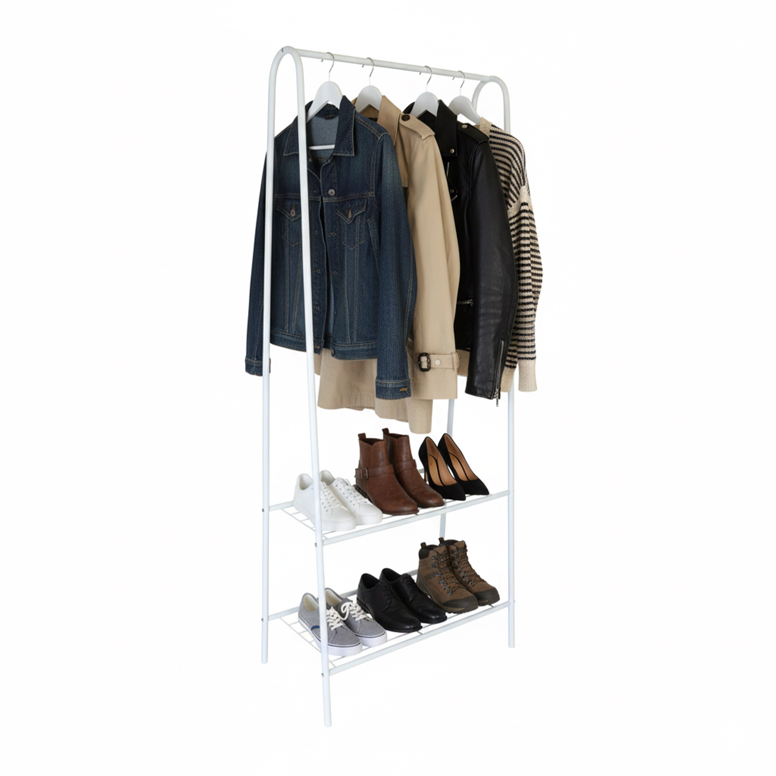 Image of Narrow Clothes Rack With 2 Grid Shelves, 151 X 60 X 34.5 Cm, Iron, White, Clothes Rail, Storage Shelves, For Hallway, Bedroom, Dressing Room, And Office, Coat Stand, Garment Rack, Relaxdays