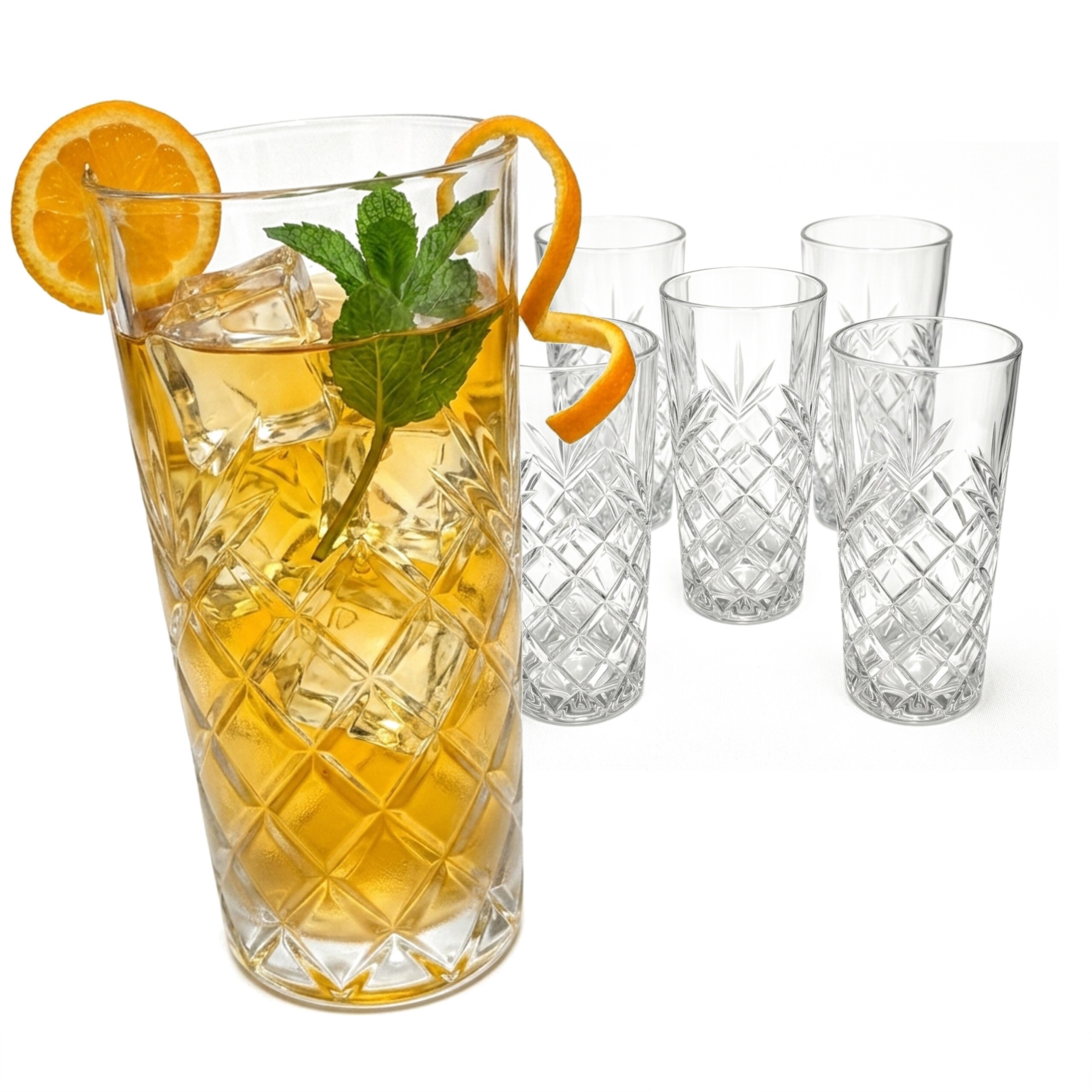 6 Long Drink Glasses In Transparent - 300 Ml
