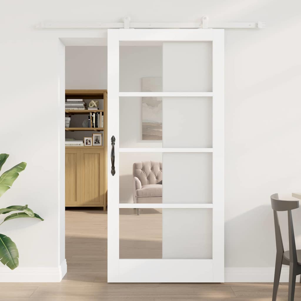 Vidaxl Sliding Door With 'orkdal' Fittings, White Wood And Glass