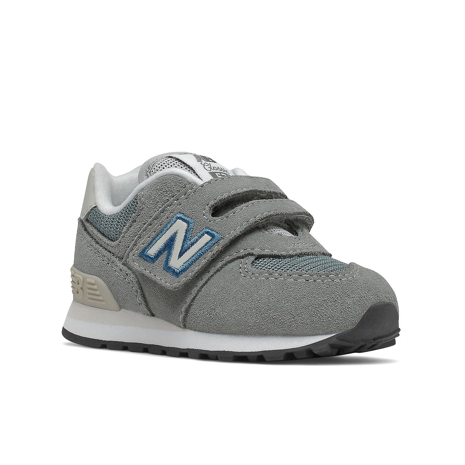 Image of New Balance 574 Turquoise Highlights Gray Children's Sneakers, Comfortable Everyday Shoes For School And , Gray Color