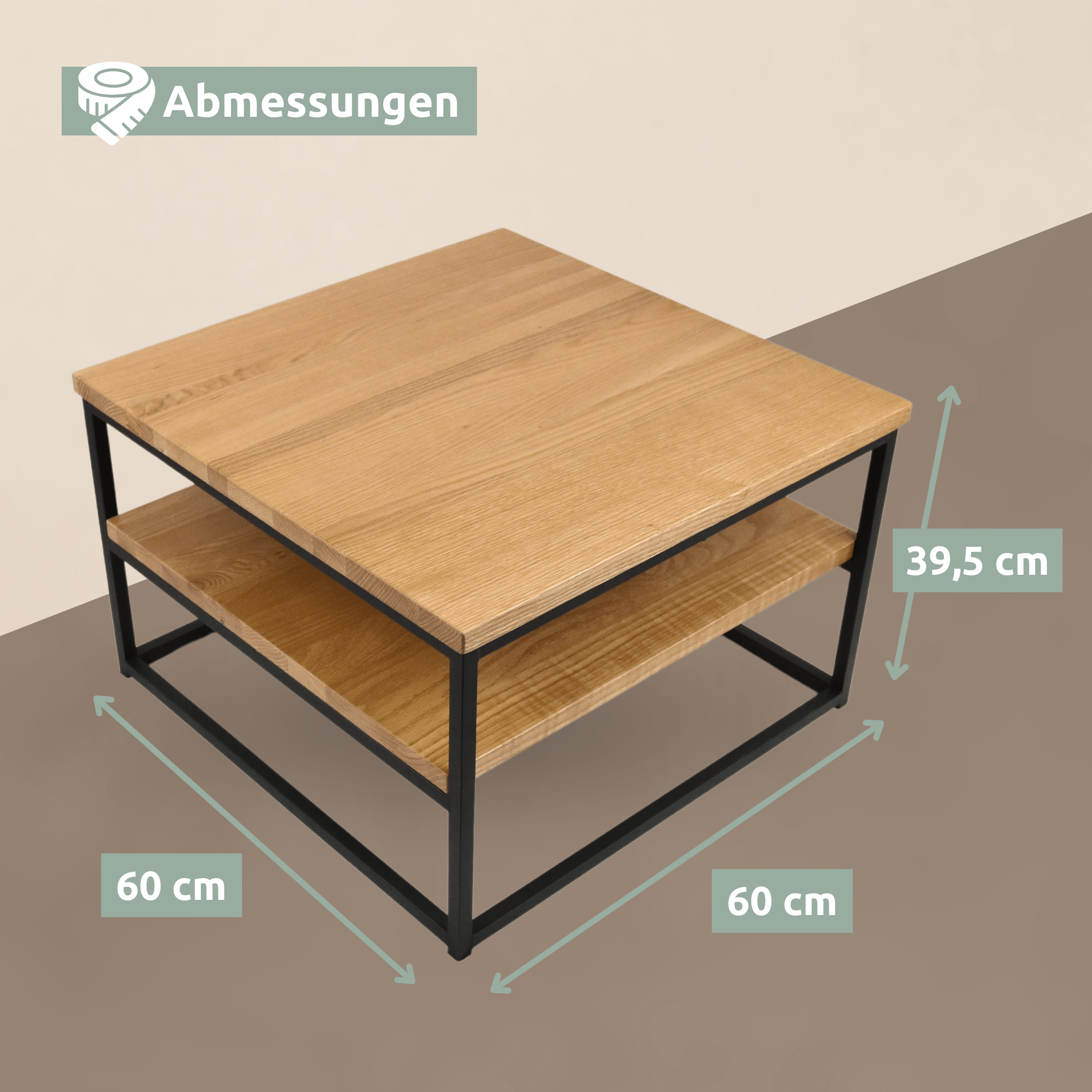 Oak Coffee Table With 2 Shelves
