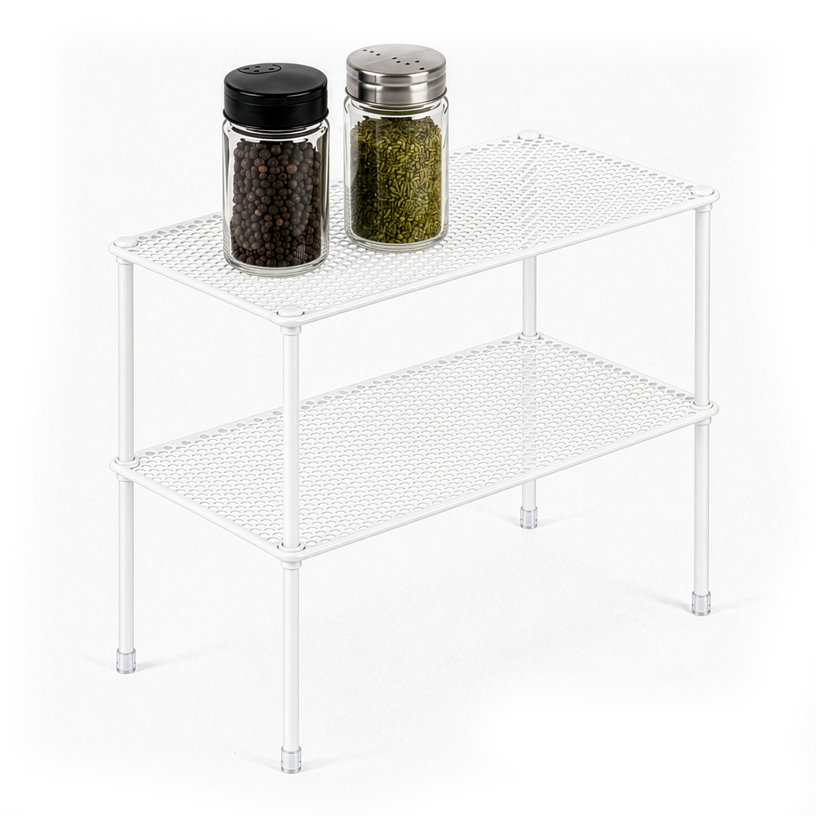 2-Tier White Mesh Metal Storage Rack for Kitchen & Bathroom