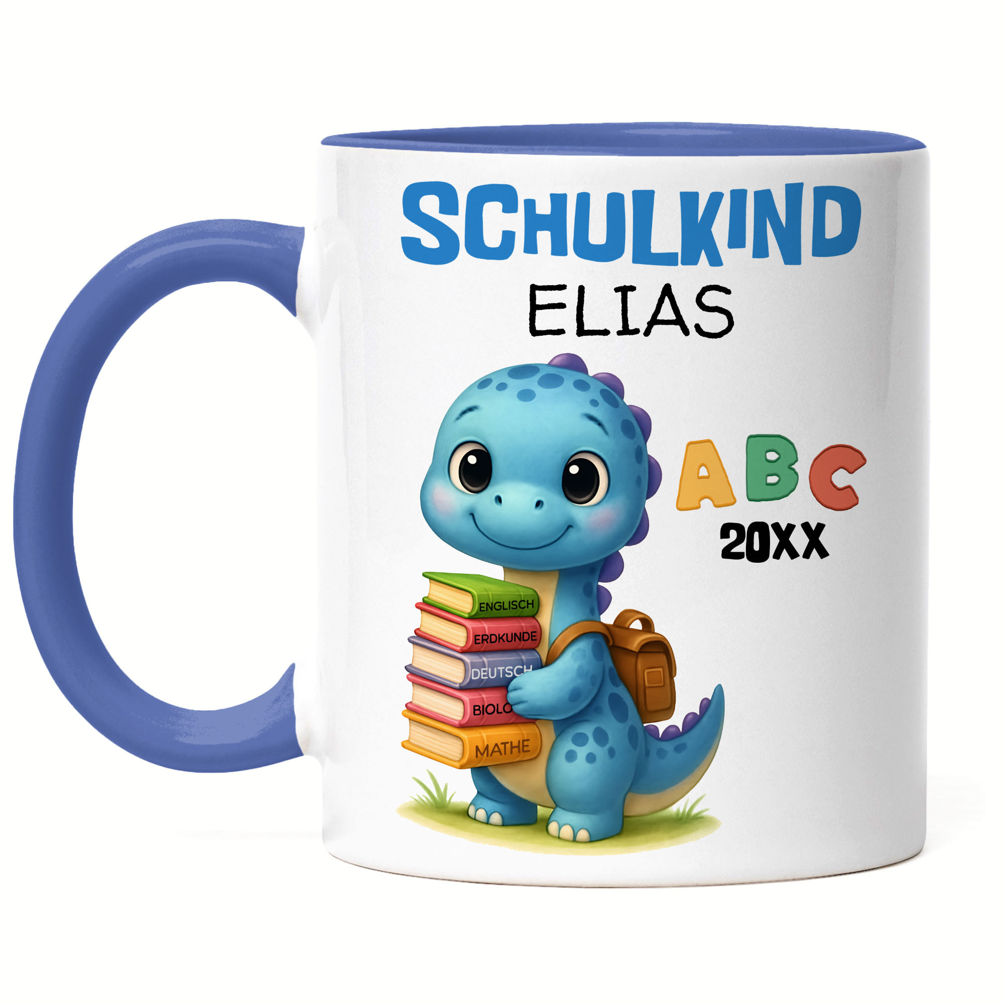 Image of School Child 2026 Mug, Boy Dino Personalized, Small Gift For First Day Of School, , School With Name & Dinosaur For First Graders - Ceramic Mug