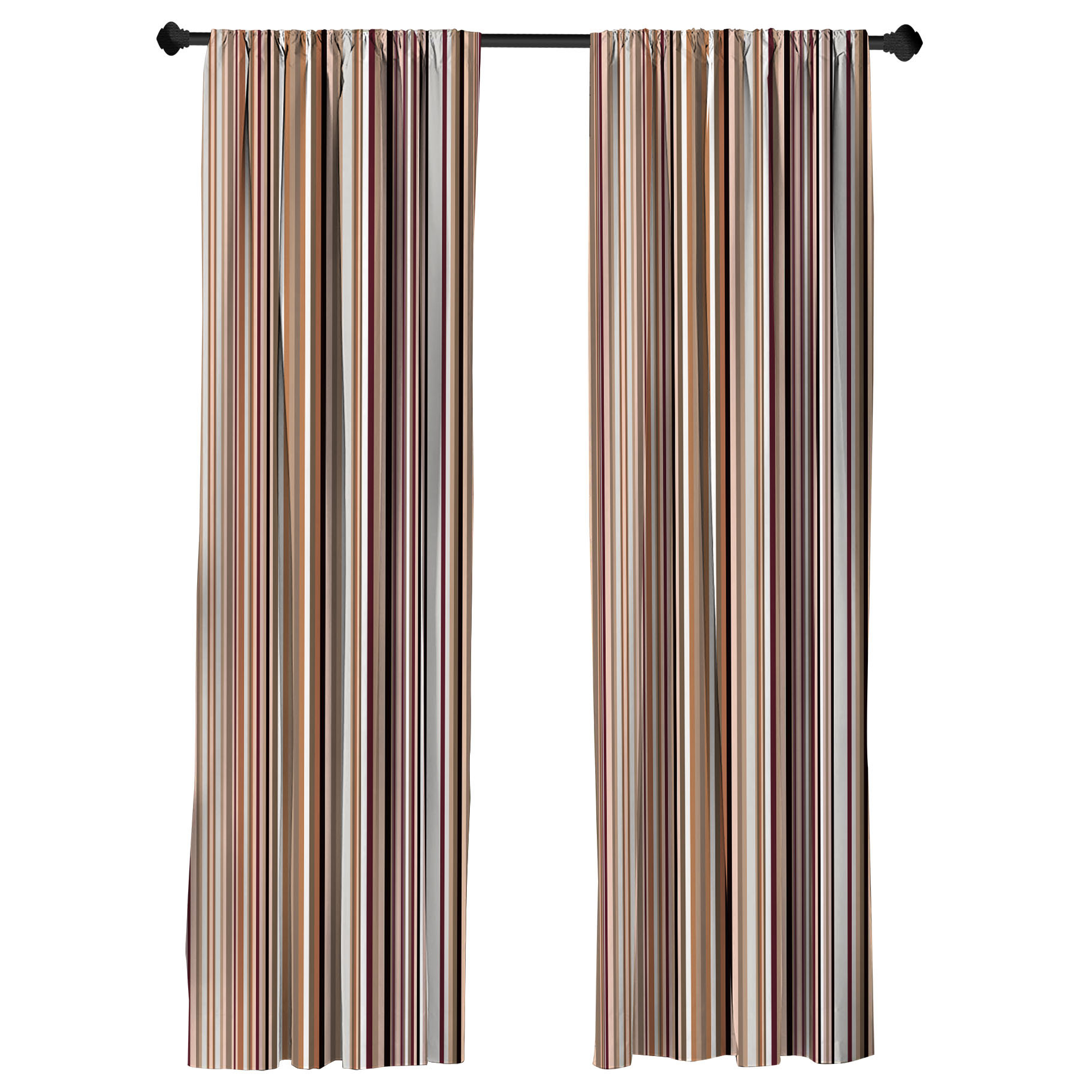 Striped Window Curtains, Print Of Colorful Stripes, Lightweight Decorative 2-panel Set With Rod Pocket, 2 Pieces 150 Cm X 245 Cm, Umbrabraun