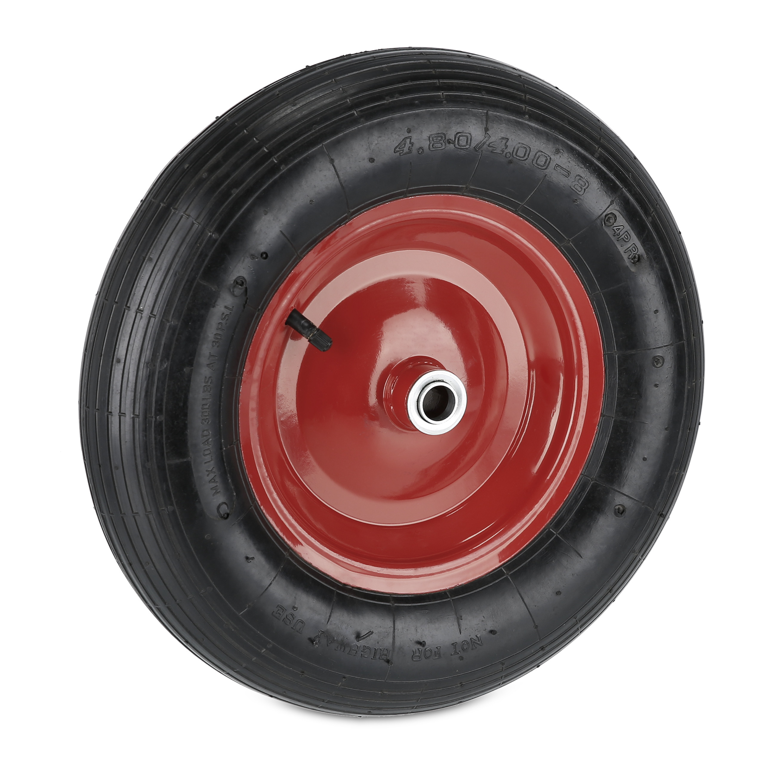 TEMU Roue de brouette pneumatique, diamètre 39 cm, largeur 9 cm, 4.80 4.00-8, caoutchouc 4 PR, jante en acier rouge, roulement à billes, bande de