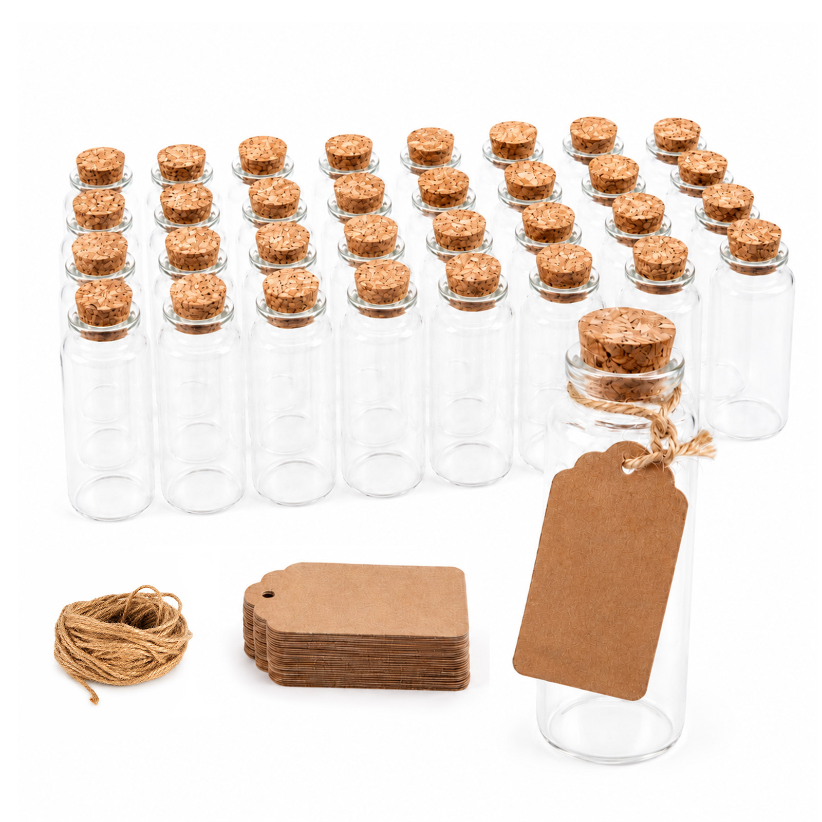 Image of 32-piece Set Mini Glass Bottles With Corks, 40ml Test Tubes With Cork Stoppers, Glass Containers With Labels & For Christmas Decor, Party Favors, Wedding Decor
