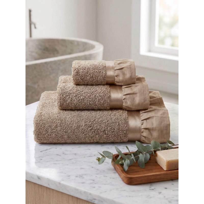 TEMU Set Asciugamani Bagno 3 Pezzi in Morbida Spugna 500 gsm, Design Elegante con Balza Volant Shabby Chic. Asciugamano (50x100), Asciugamano Ospite