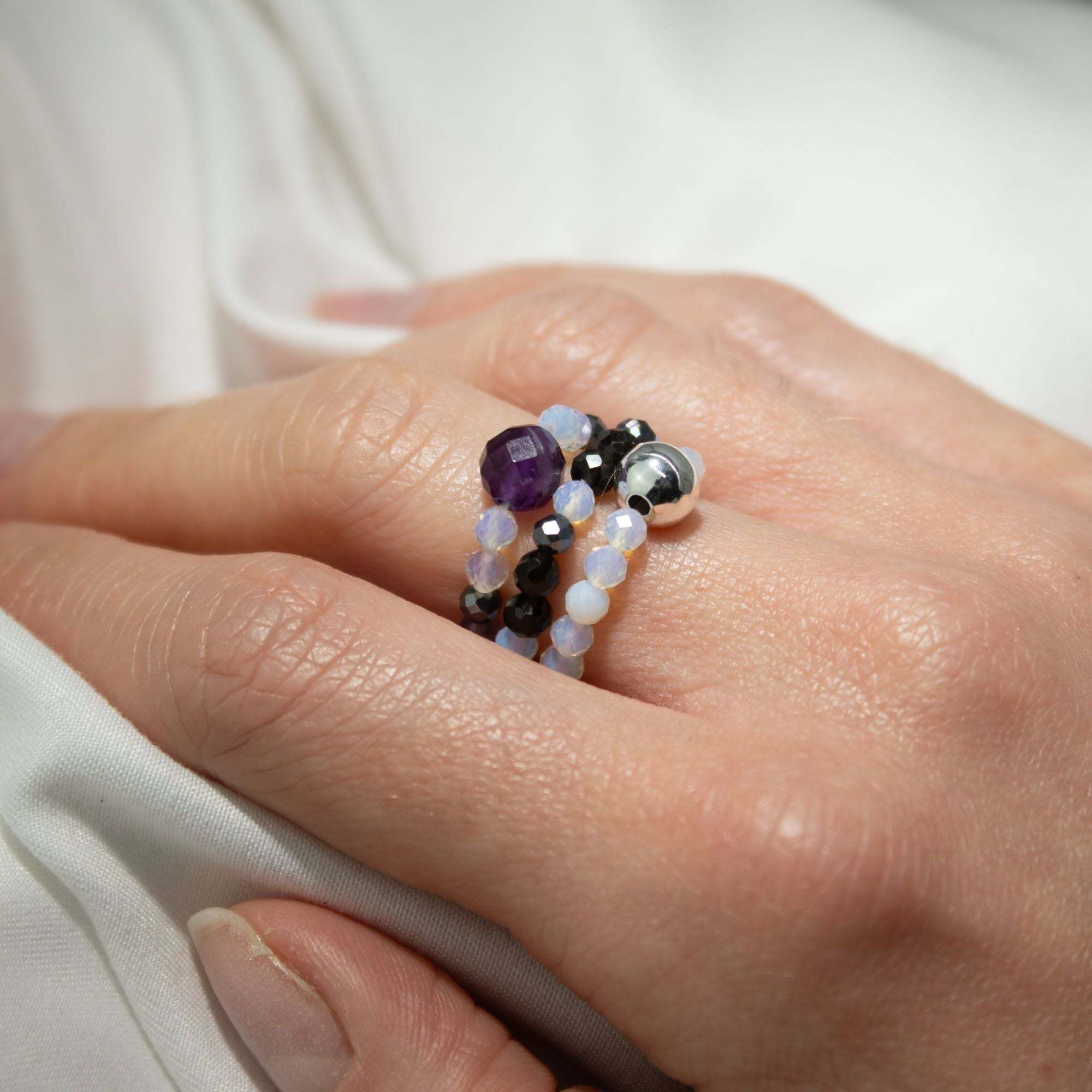 Women's Gemstone Ring Set, Elegant Full Moon Design