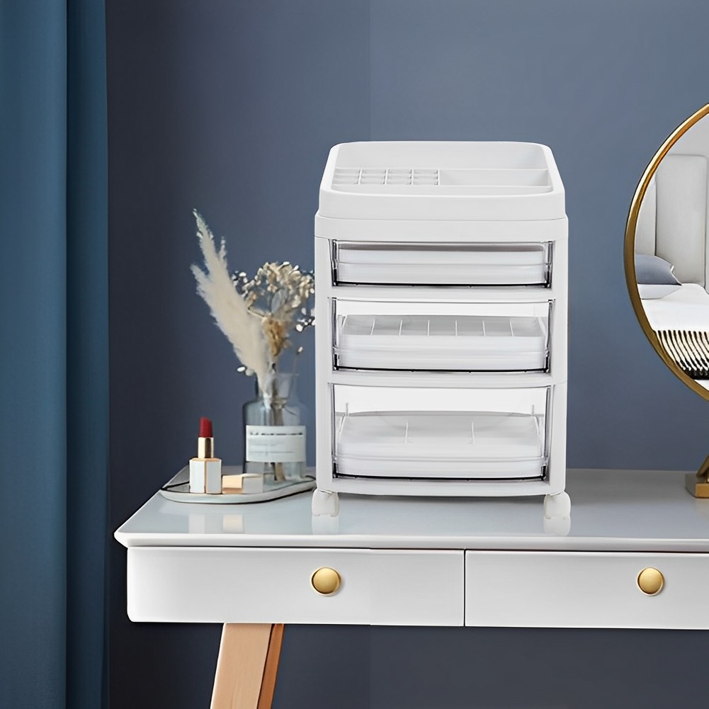 Floor Standing Cosmetic Storage Tower with Transparent Drawers, Portable Design