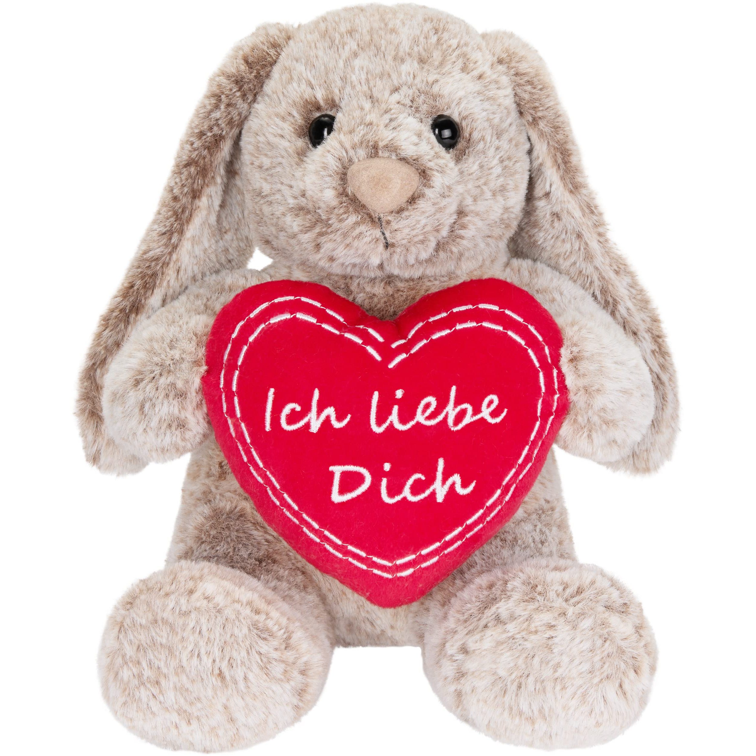Image of Brubaker With Red Heart And - I Love You - 28 Cm Plush Bunny Gift - Cuddle Bunny Stuffed Animal - Grey Brown Plush Toy