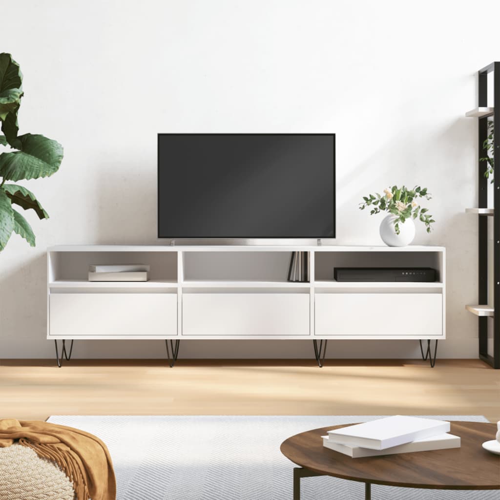 Image of Vidaxl Tv Cabinet, Tv Stand With Iron Legs, Tv Table For Living Room, Lowboard Sideboard Tv Stand, White Wood Material