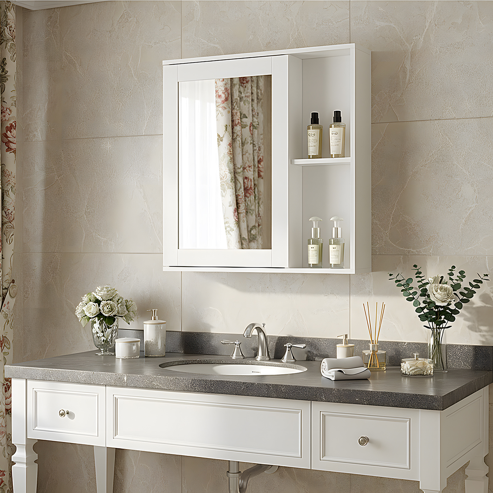 Bathroom Wall Cabinet with Mirror and Adjustable Shelves