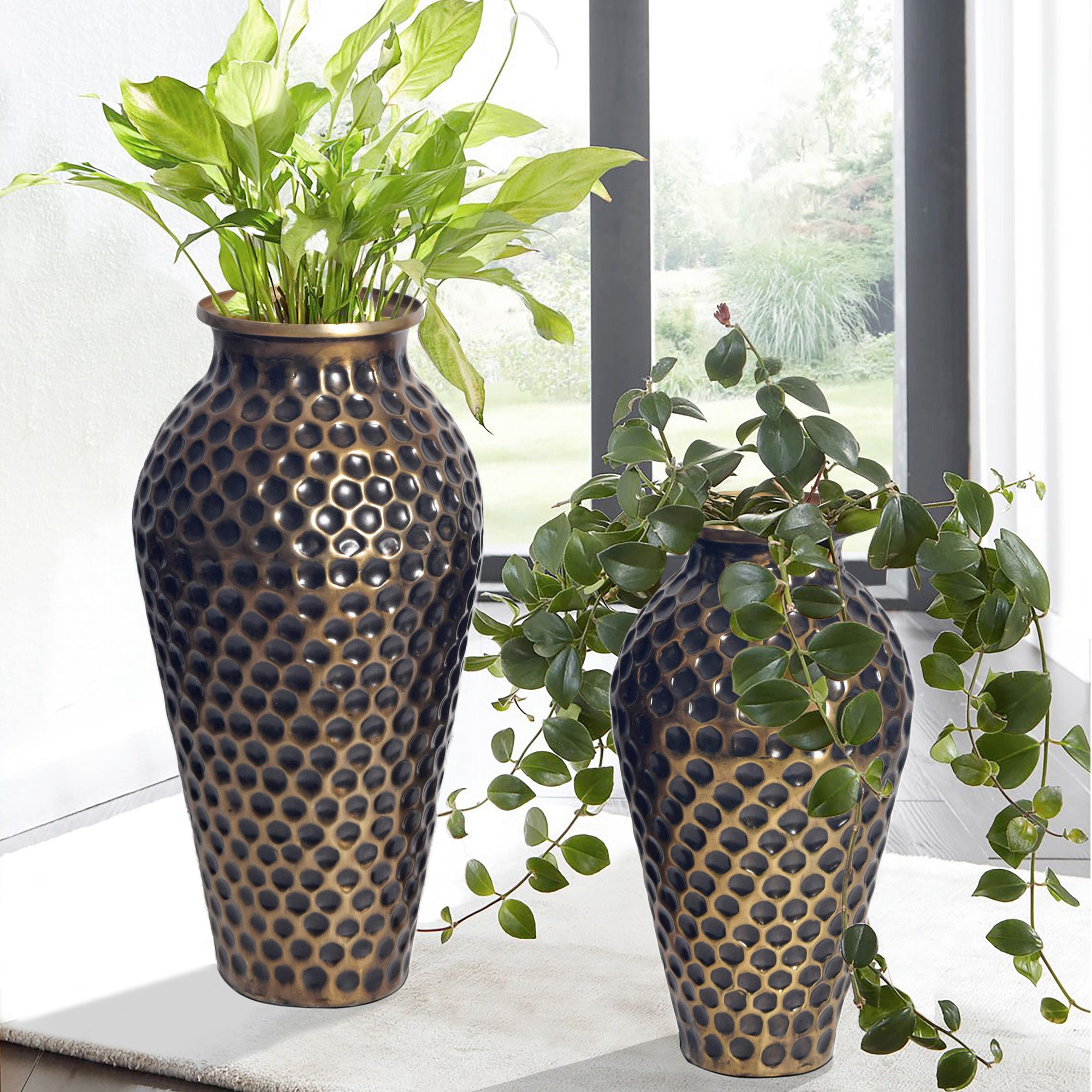 Image of Decorative Vase Set Of 2, Aluminum Amphora Flower Vase, Modern Round Decorative Vase, 2-piece Set For Flowers, Aluminum Table Vase, Home Decor, Metal Table Decoration, Handcrafted