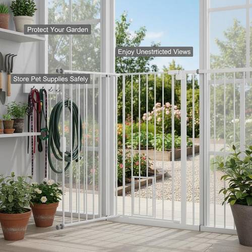 extra tall pet gate indoor dog safety gate with cat flap auto close 74 101cm wide white