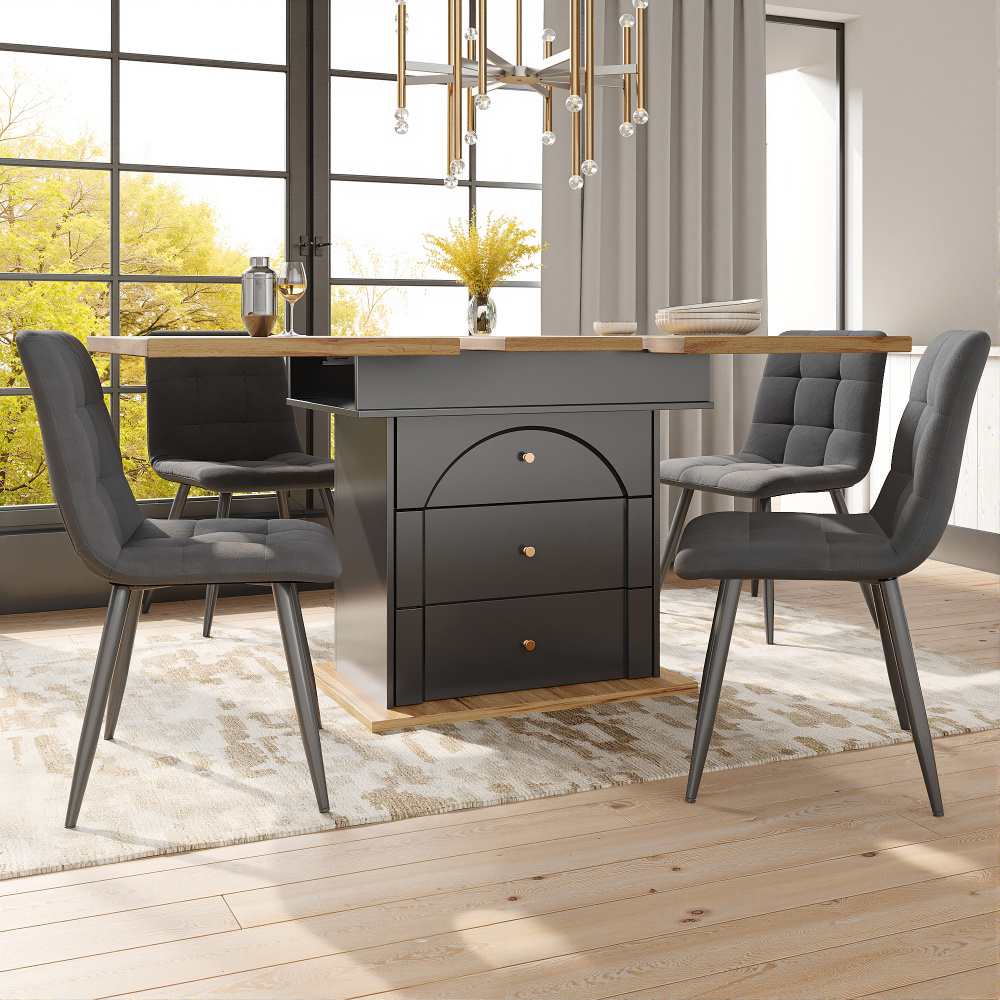 Image of Telescopic Dining Table (110-140×80cm), Foldable Kitchen Table For 4-6 People, Extendable Dining Table, Space-saving Kitchen Table For Kitchen And Living Room, Dining Table With 3 Shelves