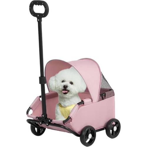 small stroller folding travel small puppy pet stroller with safety rope 4 wheel dog carriage with adjustable canopy lightweight outdoor puppy kitten carrier for park beach shopping mall