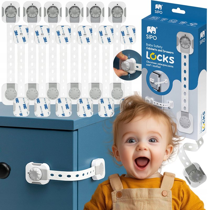 SIPO Podesivi Sigurnosni Zaključavači za Ormare i Ladice - Set od 6 Komada za Zaštitu Namještaja od Djece, Jednostavna Montaža, Pametna Funkcija Zaključavanja