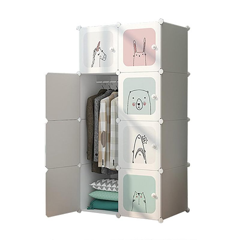 Image of 1 Set Iron Wire + Pp Diy Simple Wardrobe, Bedroom Storage Cabinet, Foldable Dustproof Cuites Closet (packed In Carton), 8 Doors 1 Hanger