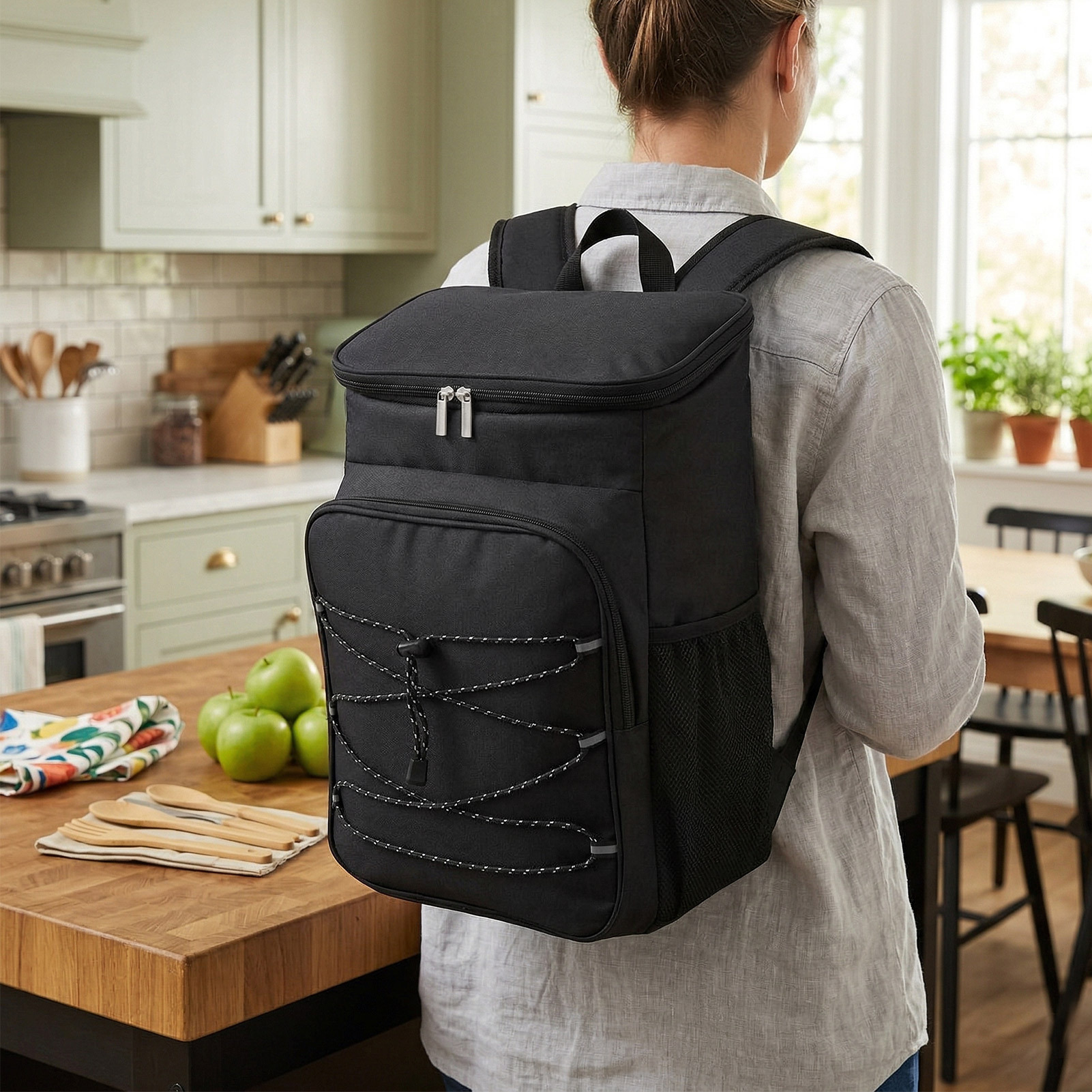 TEMU Portable Lunch Bag, Insulated Backpack, Cooler Bag With Side Pockets, Large-capacity Food Storage Bag, Ideal For Commuting, Camping, Hiking,