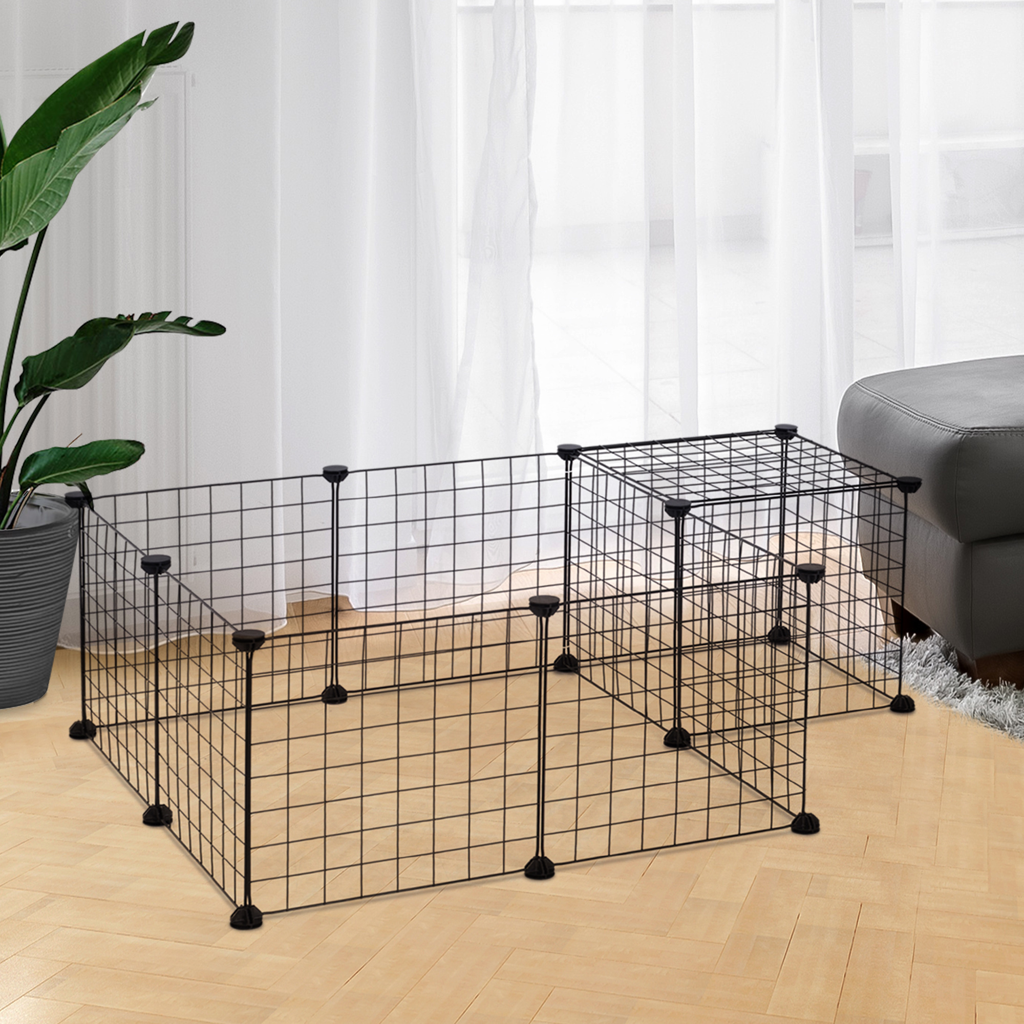 Image of Outdoor Enclosure, Free-range Enclosure, Playpen With Metal Grating, Flexible Small Animal Habitat, Adjustable Enclosure For Indoor And Outdoor Use, 35 X 35 Cm Panel, Black