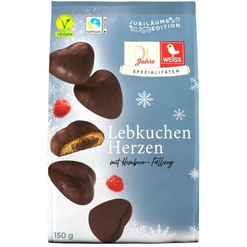 Image of White Filled Gingerbread Hearts Bittersweet Raspberry 150 G