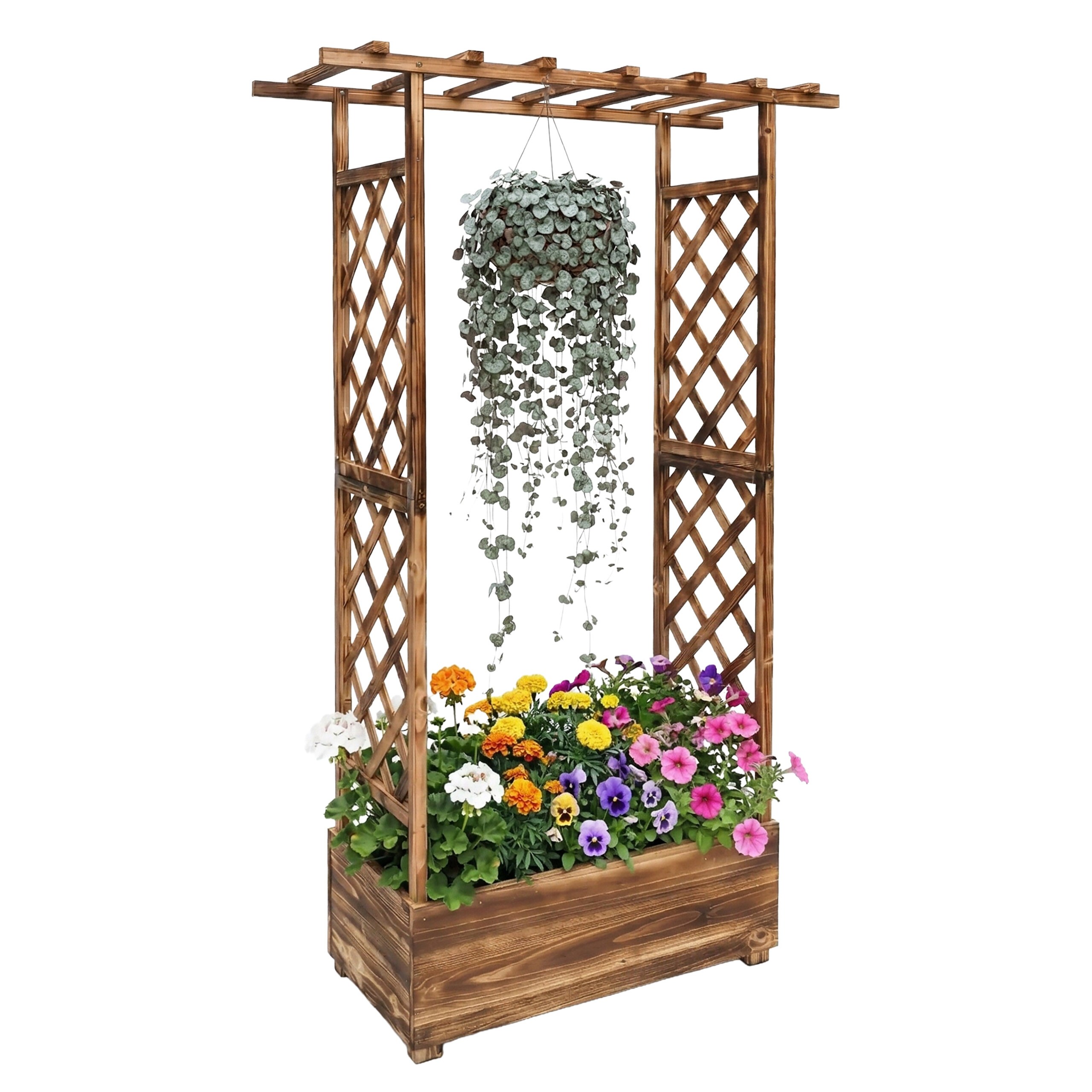 Planting Box With Trellis In Finish - (w)110 X (h)183 X (d)44 Cm