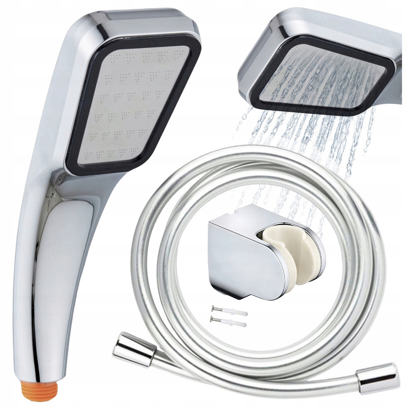 Image of Shower Set: Handheld Showerhead + Hose + Adjustable Wall Bracket, Chrome