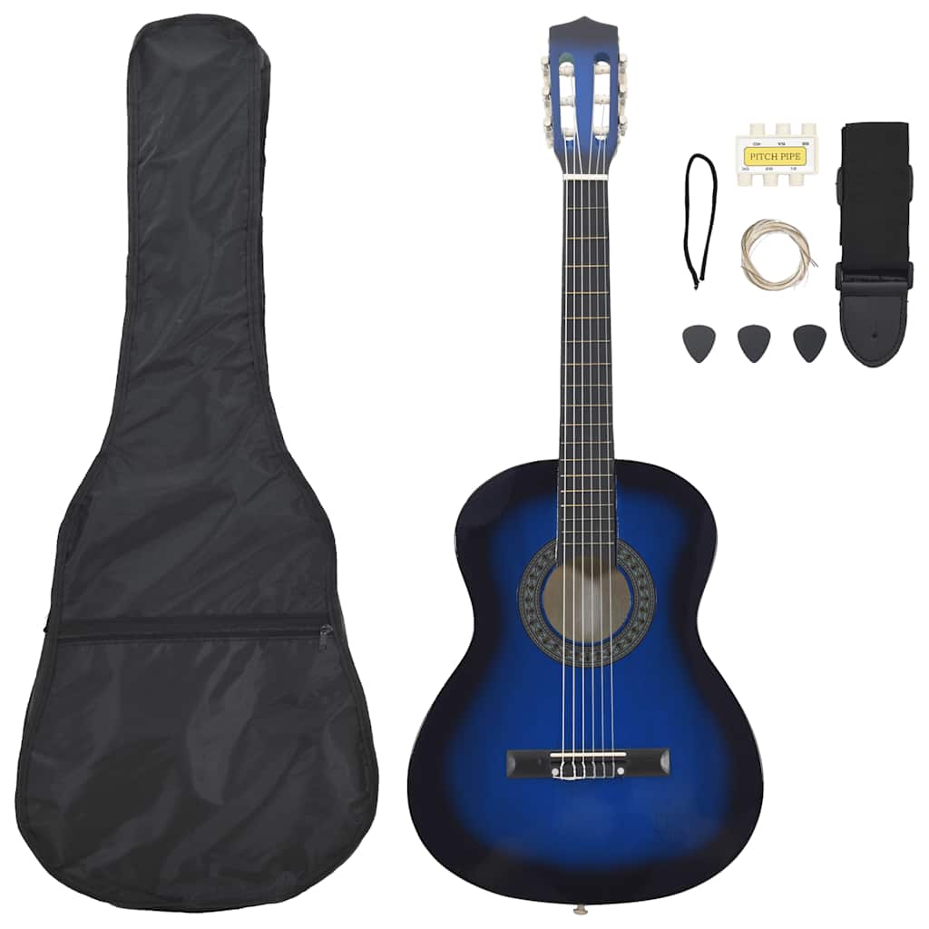 Vidaxl Classic Guitar Set, 8-piece For Beginners, Kids, And Amateur Musicians – Concert Guitar, String Instrument, Blue, 3/4 Size, 36