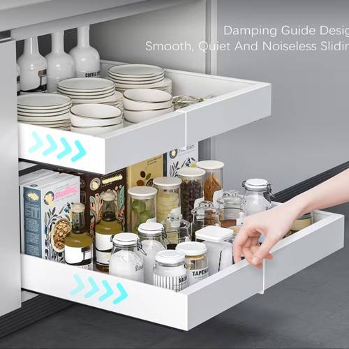 adjustable expandable slide out cabinet drawers 2 pack pull out storage organizer with film multipurpose heavy duty shelving for home