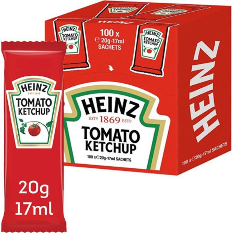 TEMU Heinz Classic Tomato Ketchup Sachets - 100 X 17 Ml, Rich Flavor, Practical Single Portions