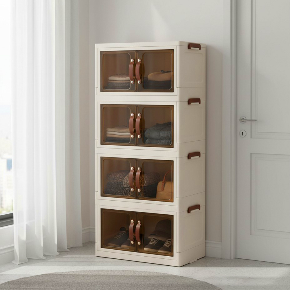 4-Tier White Storage Organizer Box with Clear Front Doors