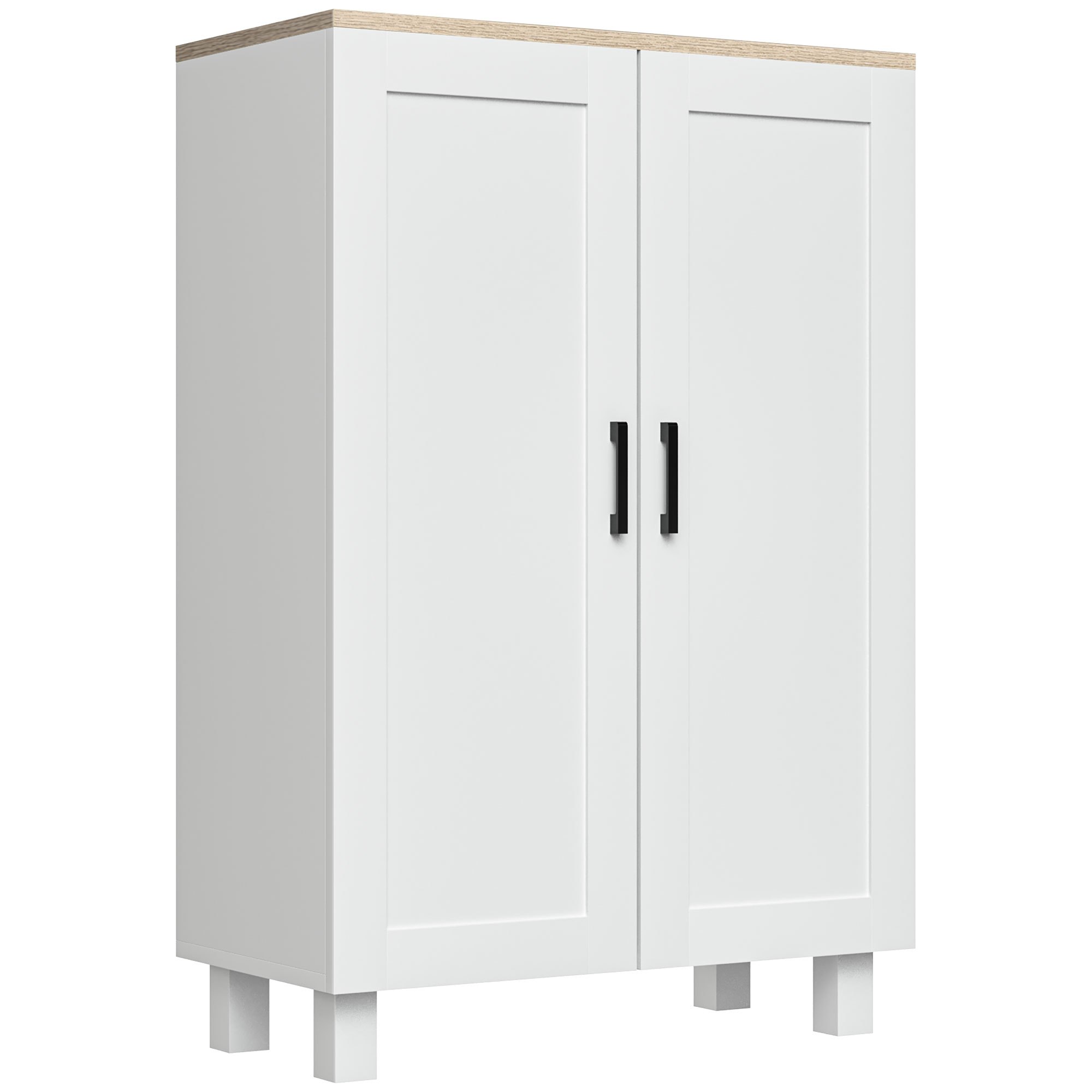 Image of Homcom Modern Living Room Cabinet Storage Cabinet With 2 Doors Adjustable Shelf And Raised Base For Kitchen Dining Room Hallway Bedroom Anti-tip Device 60x30x90 Cm White