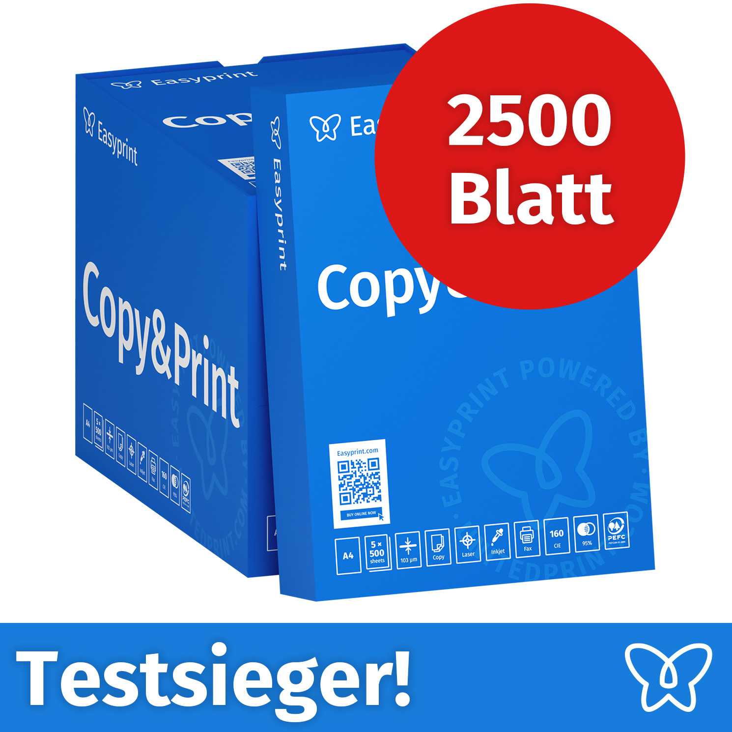 Image of Easyprint Printer Paper, 2500 Sheets, A4 Premium Cie 160, Certified