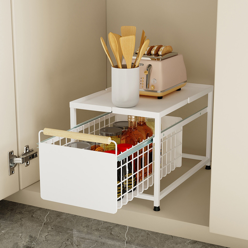Under-Sink Storage Rack with Multi-Tier Drawer Design
