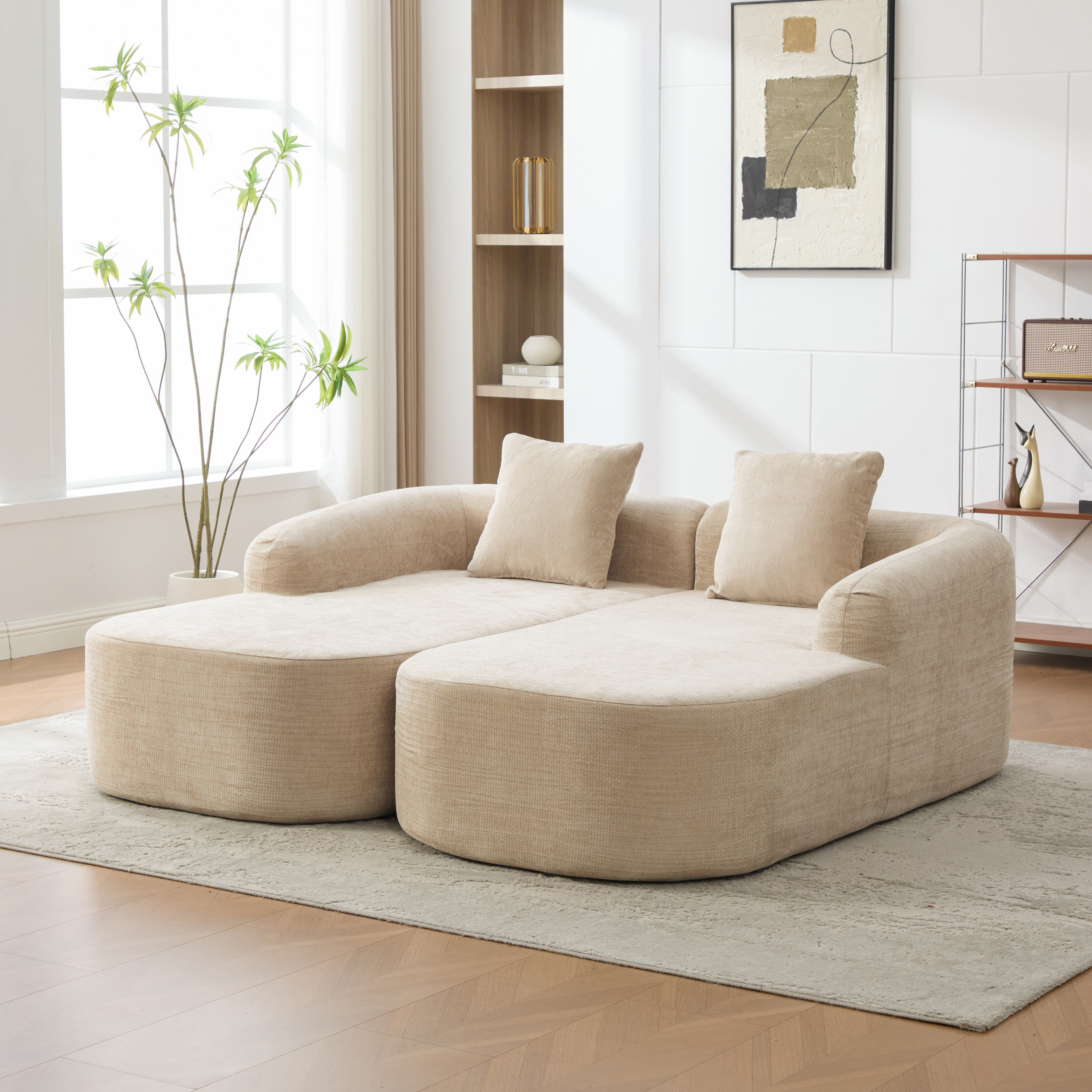 Image of Modular Compression Sofa Made Of Chenille Fabric, Filled With 30d Elastic Foam. Easy To Move And With Non-slip Bottom, Ideal For Living Room And Other Rooms. Light Khaki