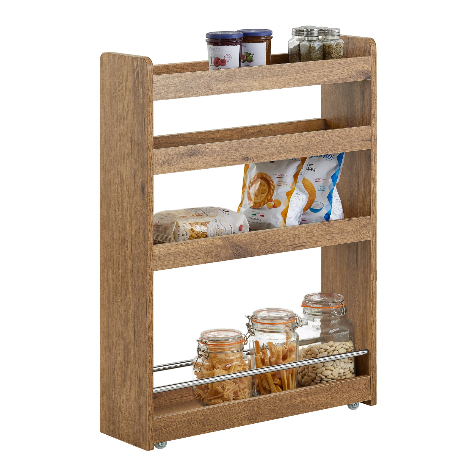 TEMU 1pc Slim Storage Cart With 4 Wheels, 4-tier Space-saving Shelf With Anti-fall Bars, Compact Storage Unit For Kitchen, Bathroom, Beauty Products