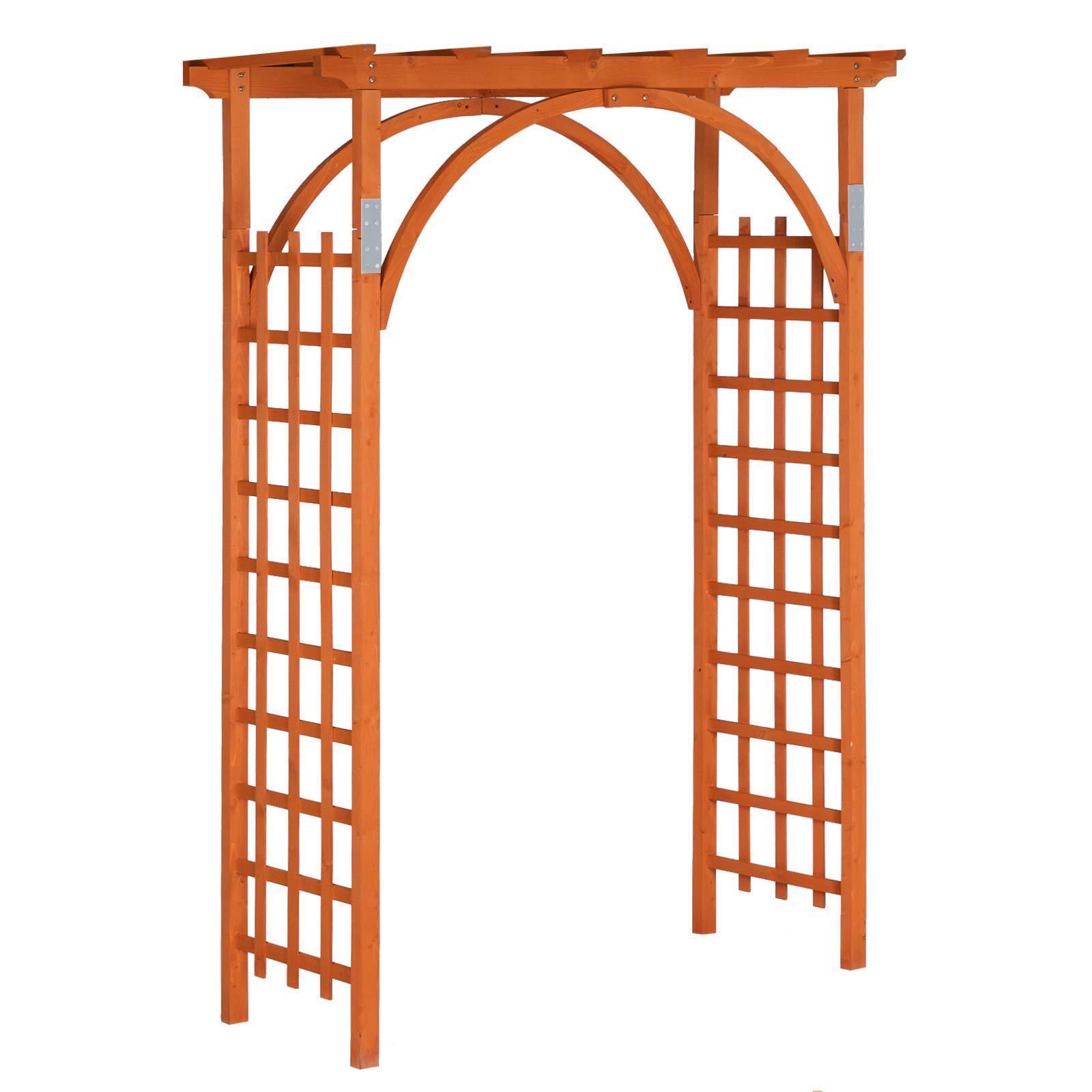 Image of Rose Arch In Teak Color, With Trellis, Flat Roof, For Wedding, Garden And Courtyard, 162 × 46 × 216 Cm