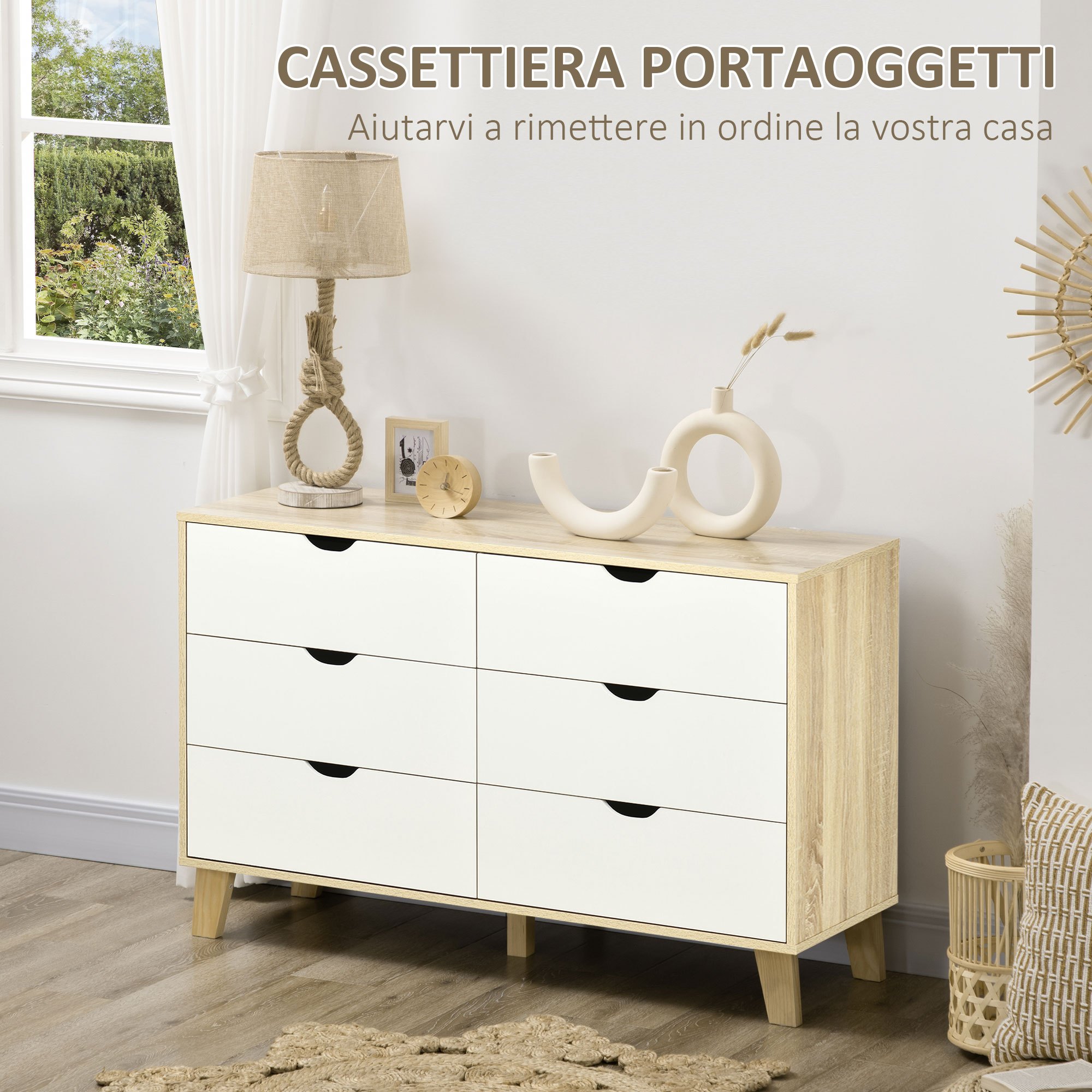 Cassettiera 70x117h cm in legno naturale con 5 cassetti - Funny