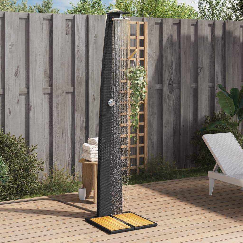 Image of Vidaxl Garden Shower, Outdoor Shower With Slatted , Patio Shower For Pool And Swimming Pool, Garden Furniture, Terrace Furniture, Black Poly Rattan Acacia Wood