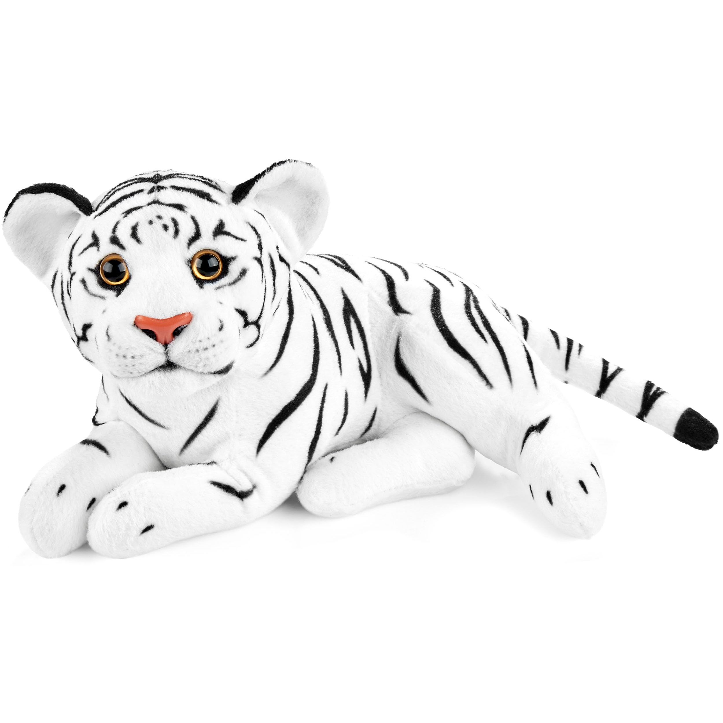 Image of Brubaker Tiger Plush Toy - 30 Cm Stuffed Animal - Baby Plush Lying Big Cat - Children's Plush Toy - White