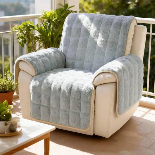 thick rabbit plush recliner chair cover fur slipcover single seat recliner sofa cover for living room armchair protector throw bedroom recliner cover khaki dark grey