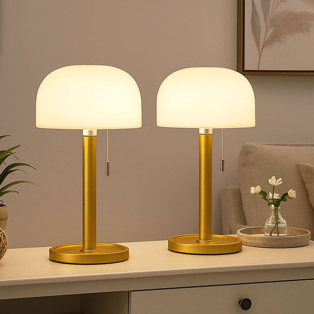 Image of Bamboo Table Lamp, Brass Room Lamp, Ip44 Side Table Lamp, Mushroom Lamp, 1.5w 80lm, Warm White, Neutral White, Cool White, Dxh 15 X 28 Cm, Set Of 2