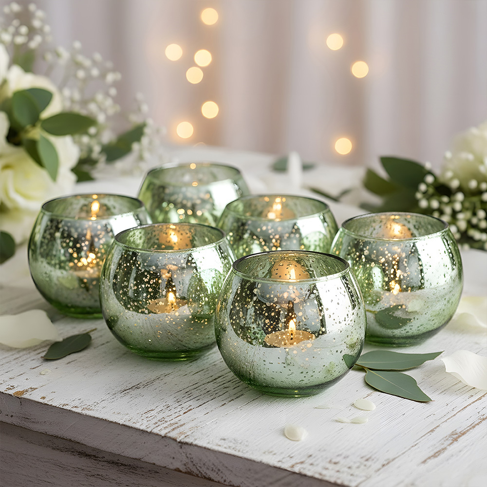 TEMU Decorative Electroplated Finish Votive Candle Holder Set - Glass Cups In Colors, Elegant Centerpiece For Wedding Table, Romantic Dinner &