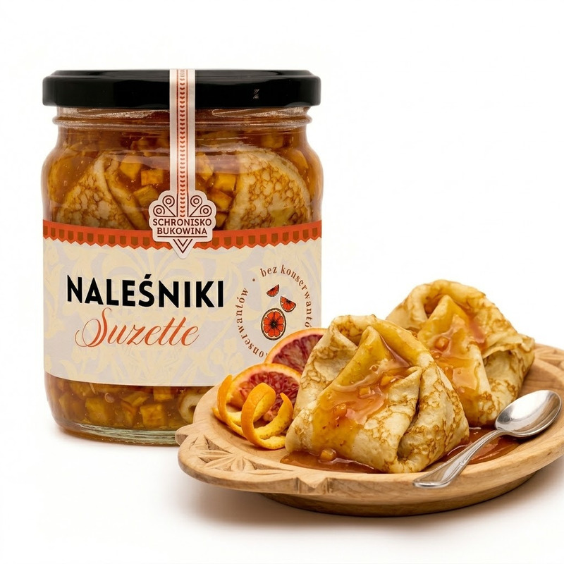 Image of Crêpes Suzette With Orange Sauce, Bukowina Mountain Hut, 390g, French Dessert, Pancakes, Sweet Treat, Dessert In A Jar