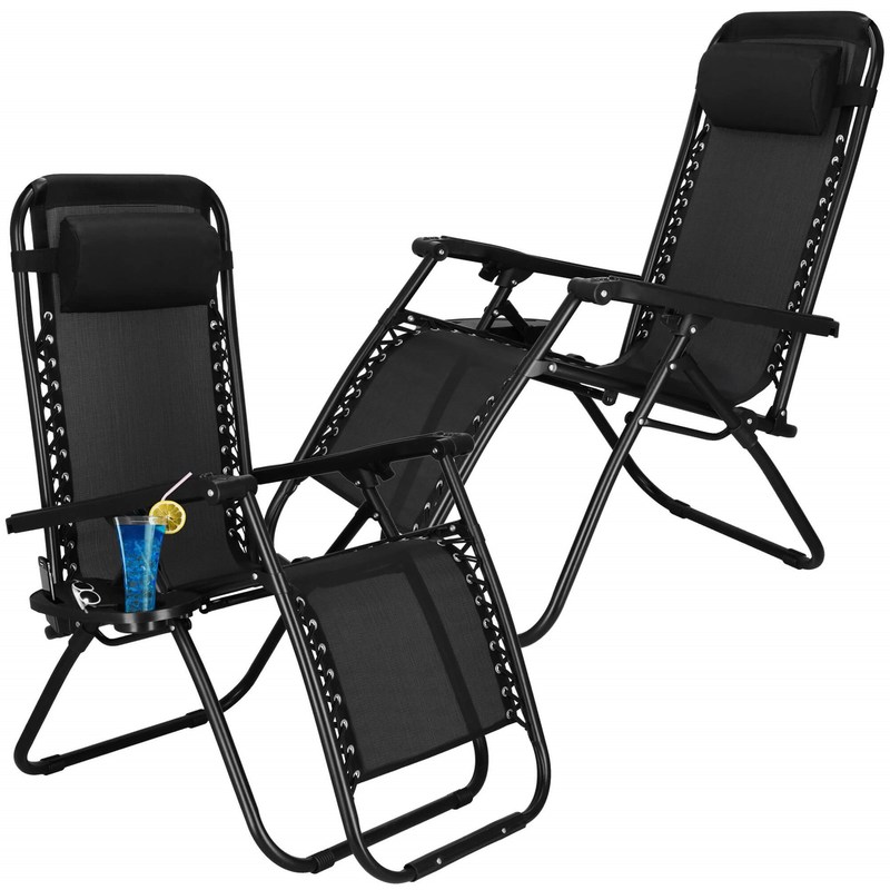 Garden Lounger With A Headrest, Black, Set Of 2pcs